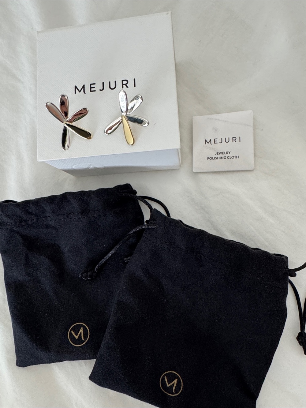 Mejuri Pressed Flower Two Tone Large Stud Earrings In Silver